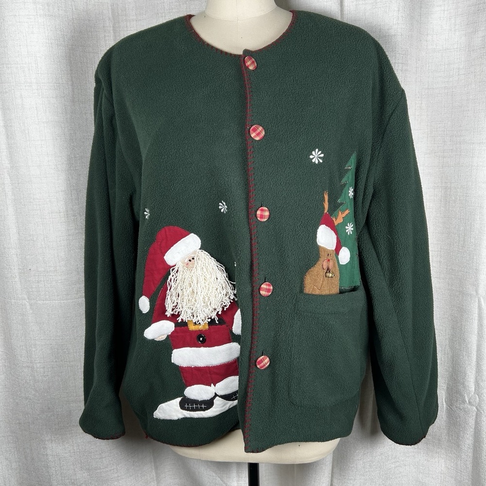 Take Two Clothing Co. Womens XL 3D Fleece Christmas Sweater Jacket Cardigan